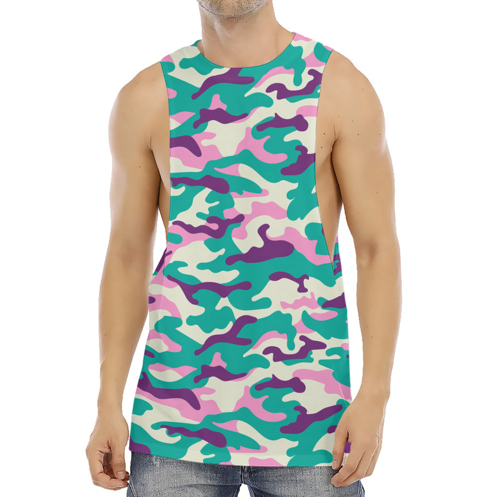 Pastel Teal And Purple Camouflage Print Men's Muscle Tank Top
