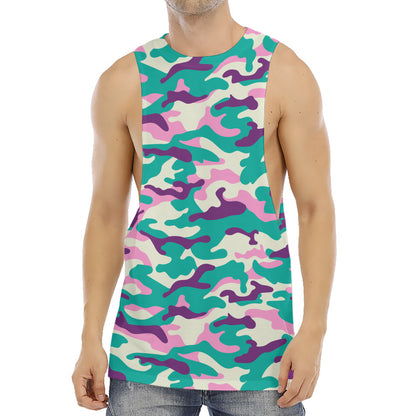 Pastel Teal And Purple Camouflage Print Men's Muscle Tank Top