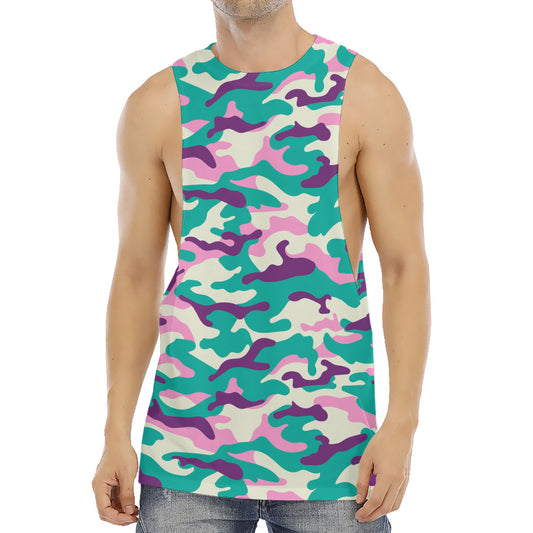 Pastel Teal And Purple Camouflage Print Men's Muscle Tank Top