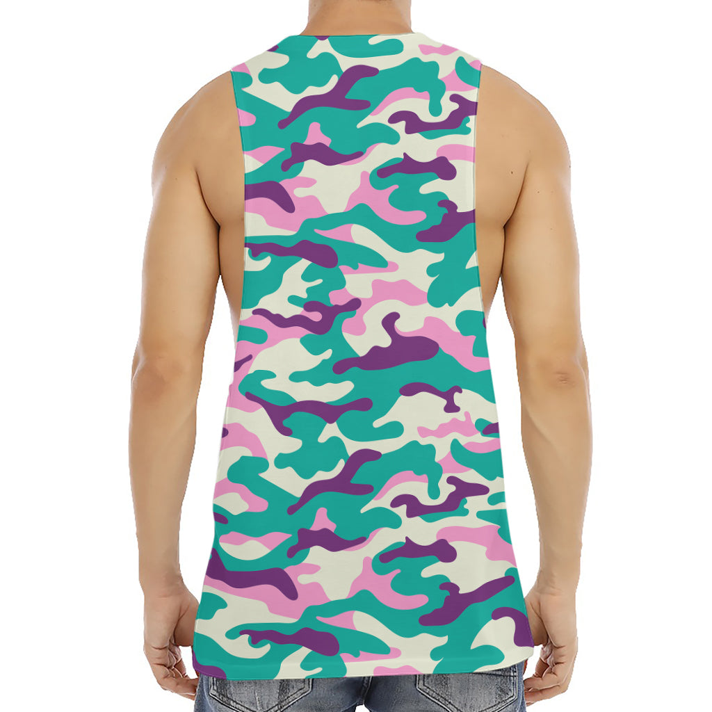 Pastel Teal And Purple Camouflage Print Men's Muscle Tank Top