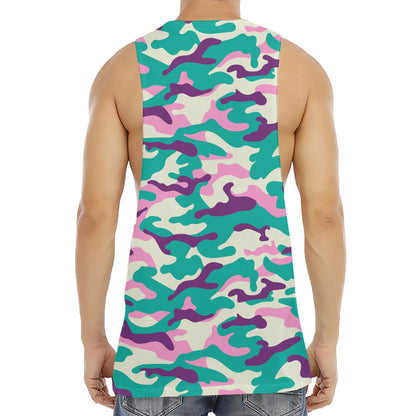 Pastel Teal And Purple Camouflage Print Men's Muscle Tank Top
