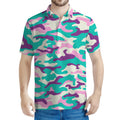 Pastel Teal And Purple Camouflage Print Men's Polo Shirt