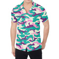 Pastel Teal And Purple Camouflage Print Men's Shirt