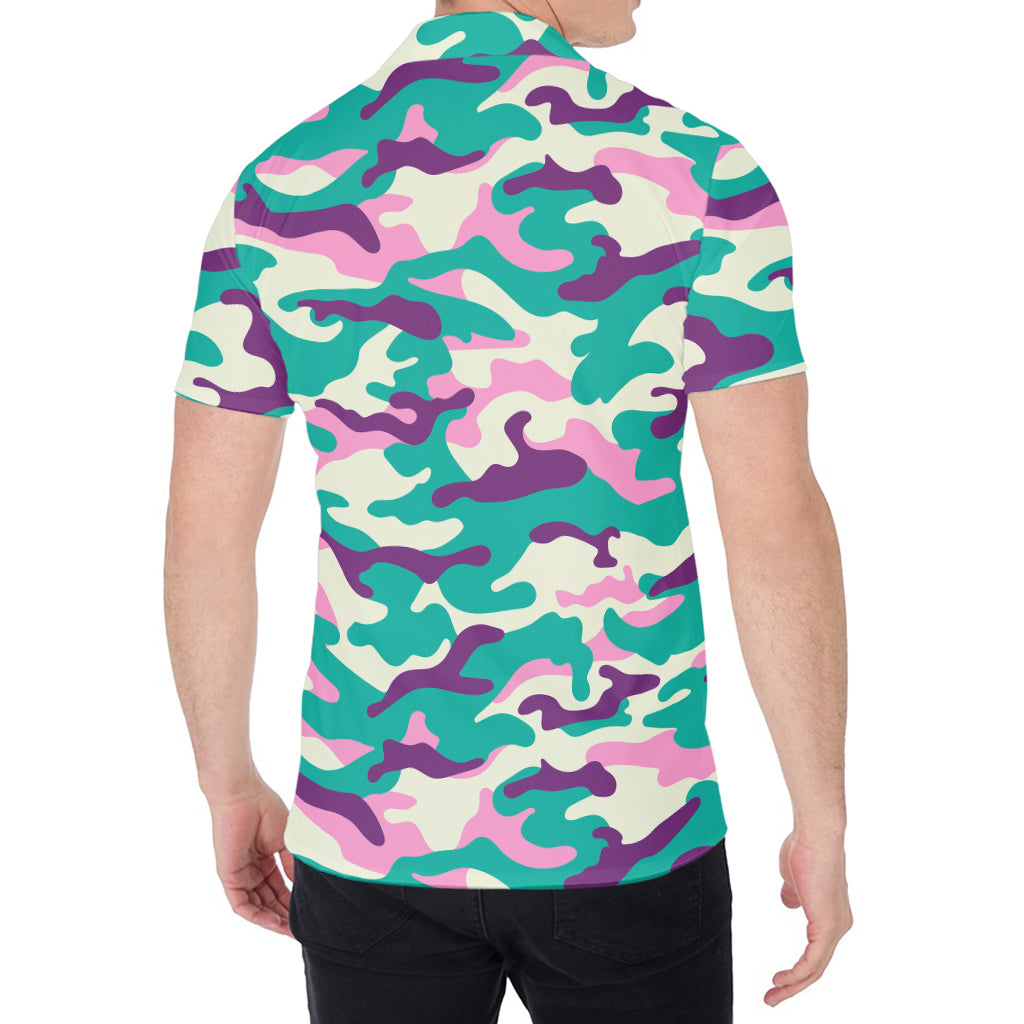 Pastel Teal And Purple Camouflage Print Men's Shirt