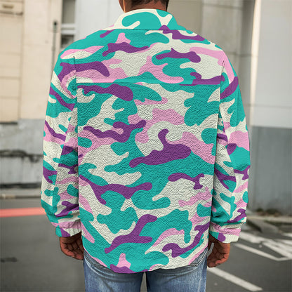 Pastel Teal And Purple Camouflage Print Men's Shirt Jacket