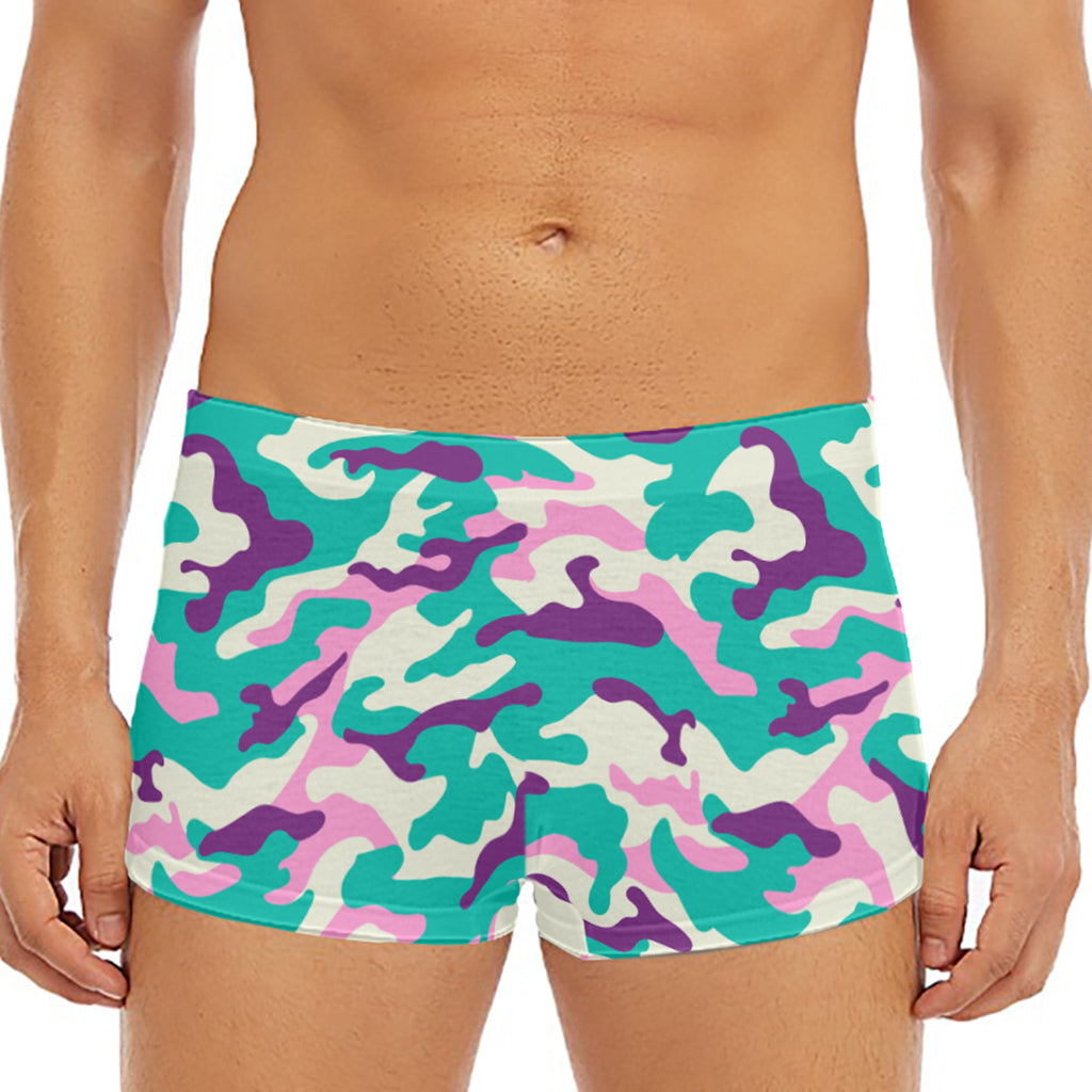 Pastel Teal And Purple Camouflage Print Men's Short Boxer Briefs