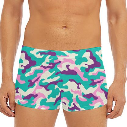 Pastel Teal And Purple Camouflage Print Men's Short Boxer Briefs