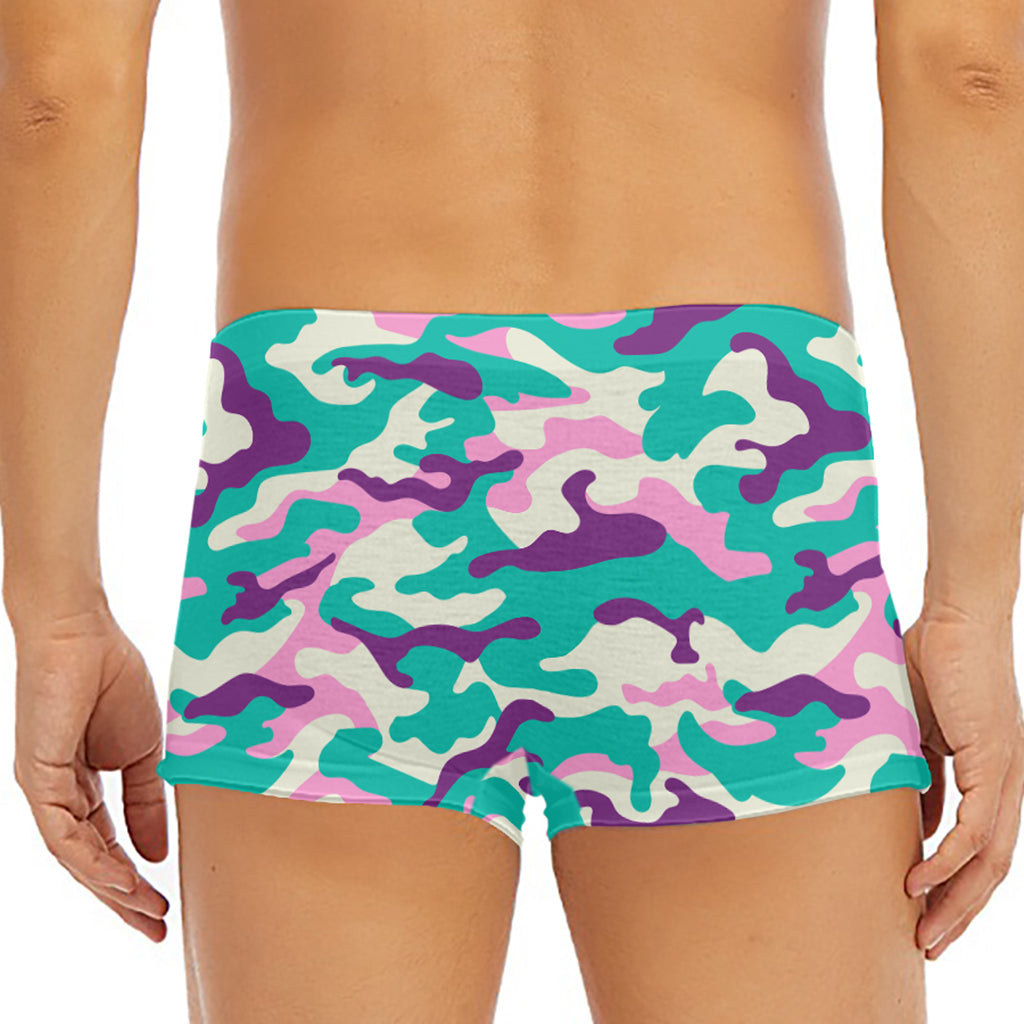 Pastel Teal And Purple Camouflage Print Men's Short Boxer Briefs