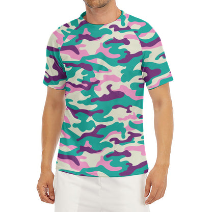Pastel Teal And Purple Camouflage Print Men's Short Sleeve Rash Guard