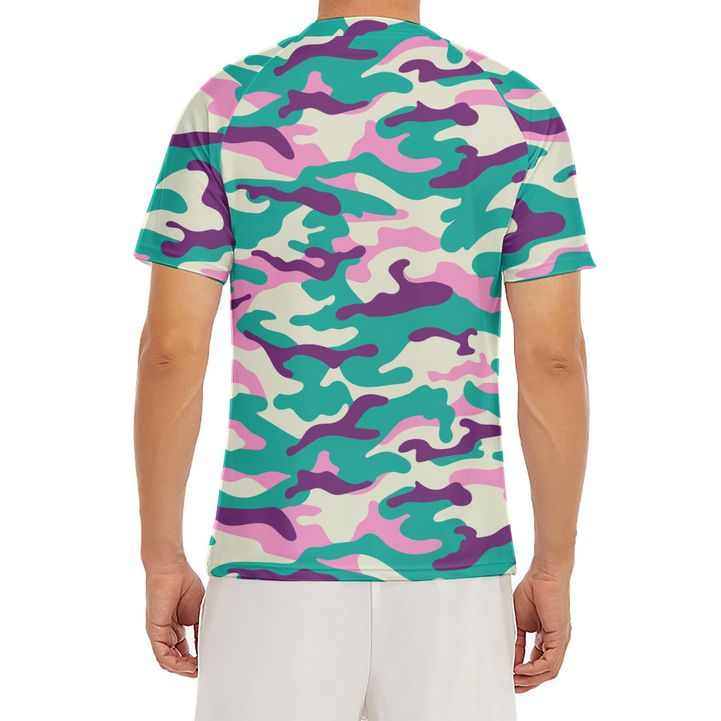 Pastel Teal And Purple Camouflage Print Men's Short Sleeve Rash Guard