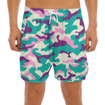 Pastel Teal And Purple Camouflage Print Men's Split Running Shorts