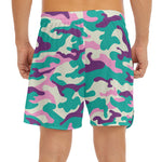 Pastel Teal And Purple Camouflage Print Men's Split Running Shorts