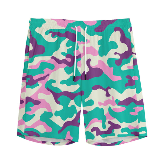 Pastel Teal And Purple Camouflage Print Men's Sports Shorts