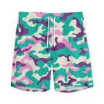 Pastel Teal And Purple Camouflage Print Men's Sports Shorts