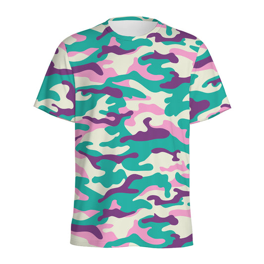 Pastel Teal And Purple Camouflage Print Men's Sports T-Shirt