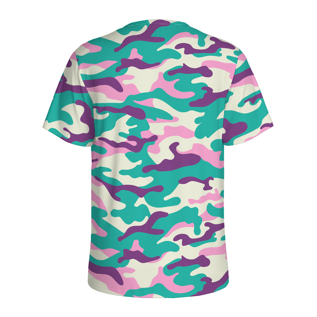 Pastel Teal And Purple Camouflage Print Men's Sports T-Shirt