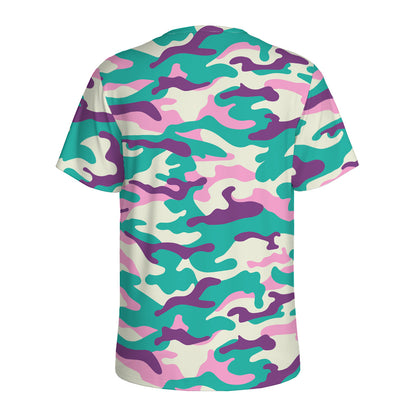Pastel Teal And Purple Camouflage Print Men's Sports T-Shirt