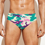 Pastel Teal And Purple Camouflage Print Men's Swim Briefs
