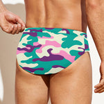 Pastel Teal And Purple Camouflage Print Men's Swim Briefs