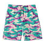 Pastel Teal And Purple Camouflage Print Men's Swim Trunks