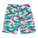 Pastel Teal And Purple Camouflage Print Men's Swim Trunks