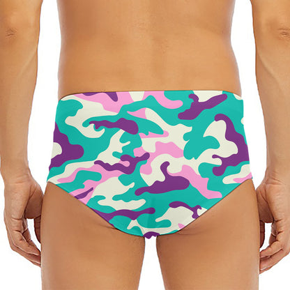 Pastel Teal And Purple Camouflage Print Men's Triangle Swim Briefs