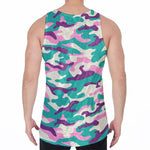 Pastel Teal And Purple Camouflage Print Men's Velvet Tank Top