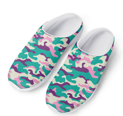 Pastel Teal And Purple Camouflage Print Mesh Casual Shoes