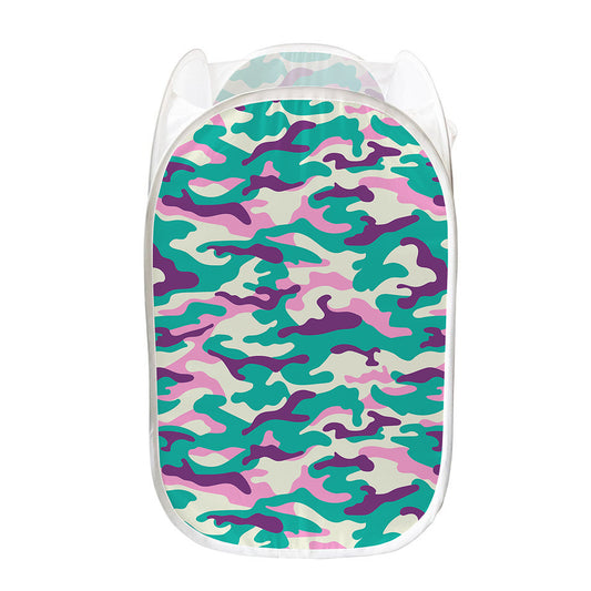 Pastel Teal And Purple Camouflage Print Mesh Laundry Hamper