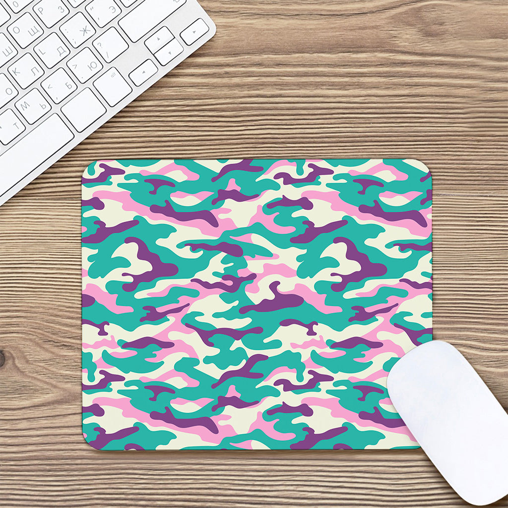 Pastel Teal And Purple Camouflage Print Mouse Pad