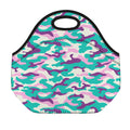 Pastel Teal And Purple Camouflage Print Neoprene Lunch Bag