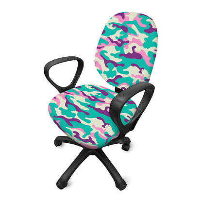 Pastel Teal And Purple Camouflage Print Office Chair Cover
