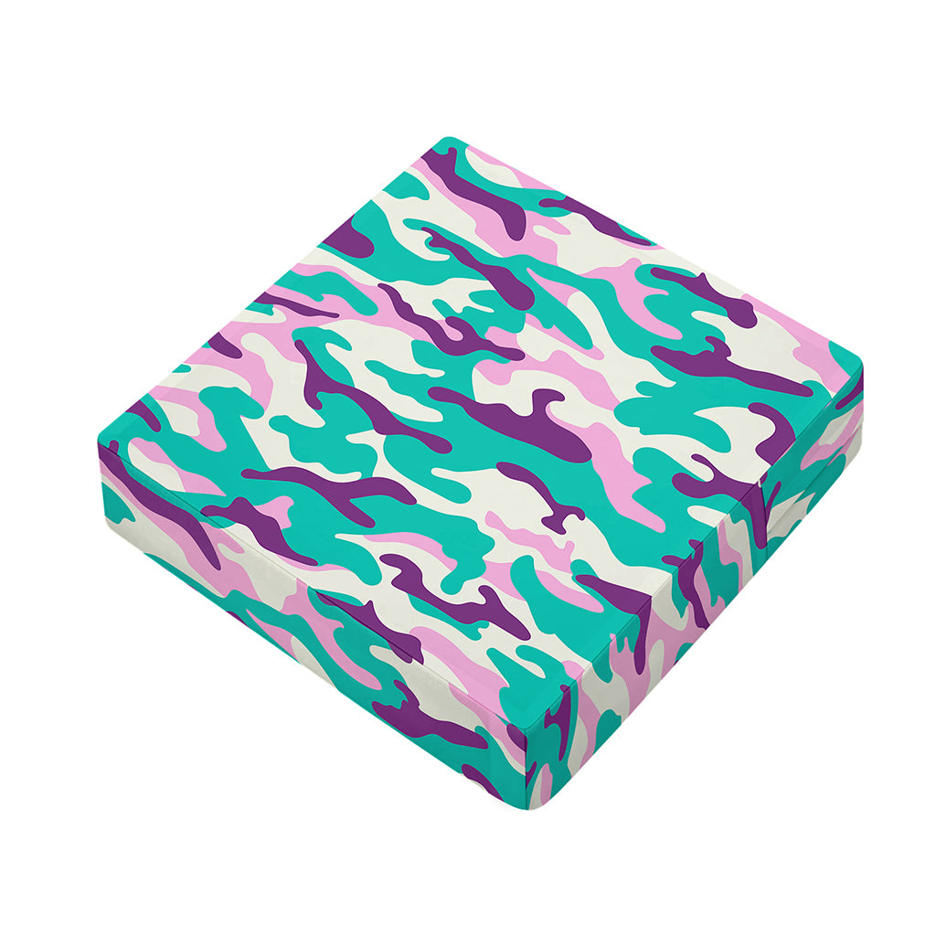 Pastel Teal And Purple Camouflage Print Outdoor Seat Cushion Cover