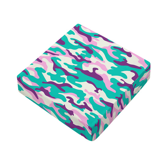 Pastel Teal And Purple Camouflage Print Outdoor Seat Cushion Cover