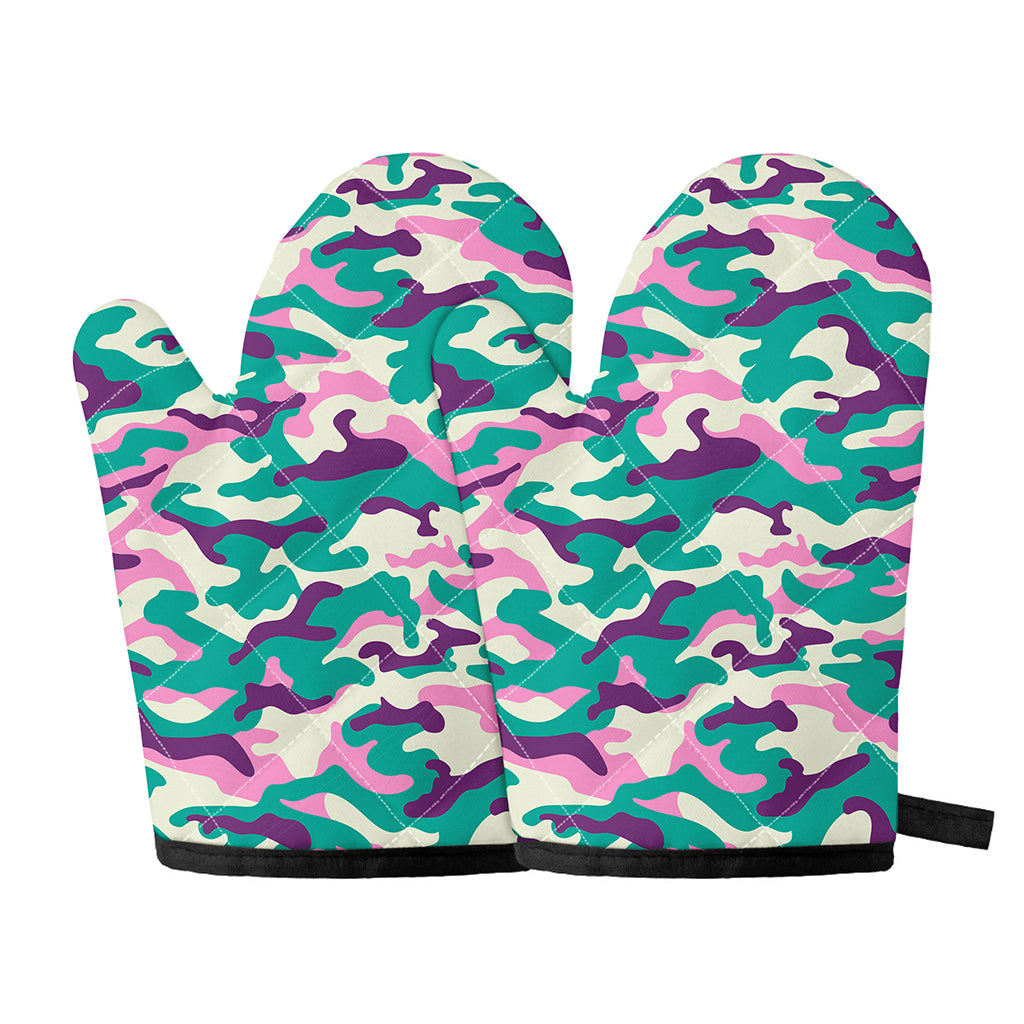 Pastel Teal And Purple Camouflage Print Oven Mitts