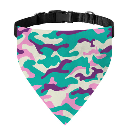 Pastel Teal And Purple Camouflage Print Over The Collar Dog Bandana