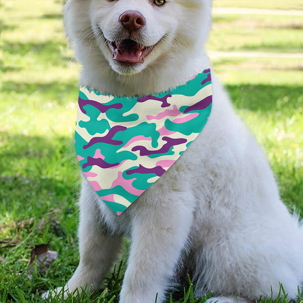 Pastel Teal And Purple Camouflage Print Over The Collar Dog Bandana