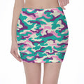 Pastel Teal And Purple Camouflage Print Pencil Mini Skirt