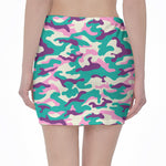 Pastel Teal And Purple Camouflage Print Pencil Mini Skirt