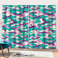 Pastel Teal And Purple Camouflage Print Pencil Pleat Curtains