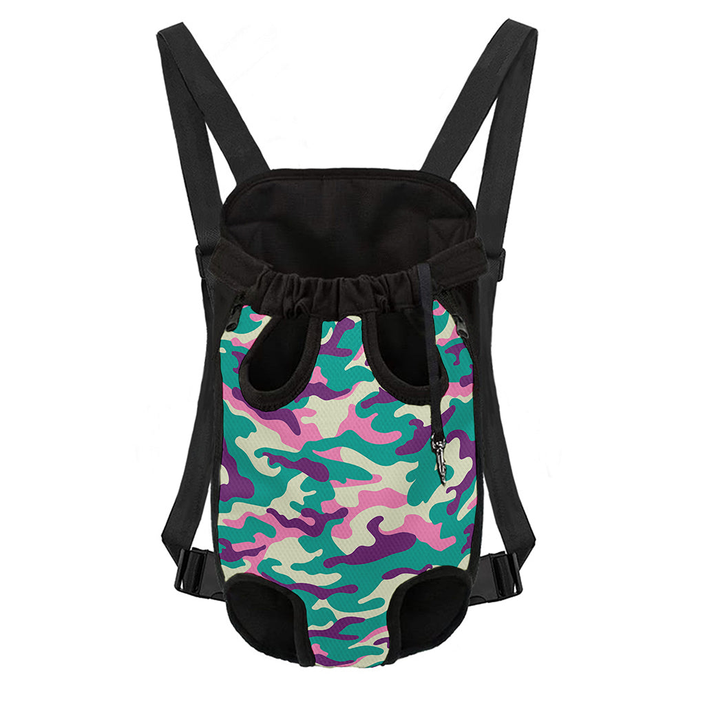 Pastel Teal And Purple Camouflage Print Pet Carrier Backpack