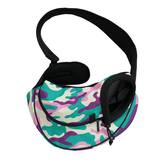 Pastel Teal And Purple Camouflage Print Pet Sling Carrier
