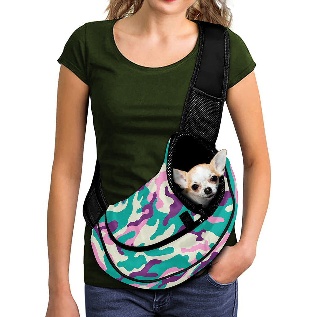 Pastel Teal And Purple Camouflage Print Pet Sling Carrier