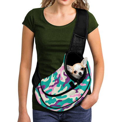 Pastel Teal And Purple Camouflage Print Pet Sling Carrier