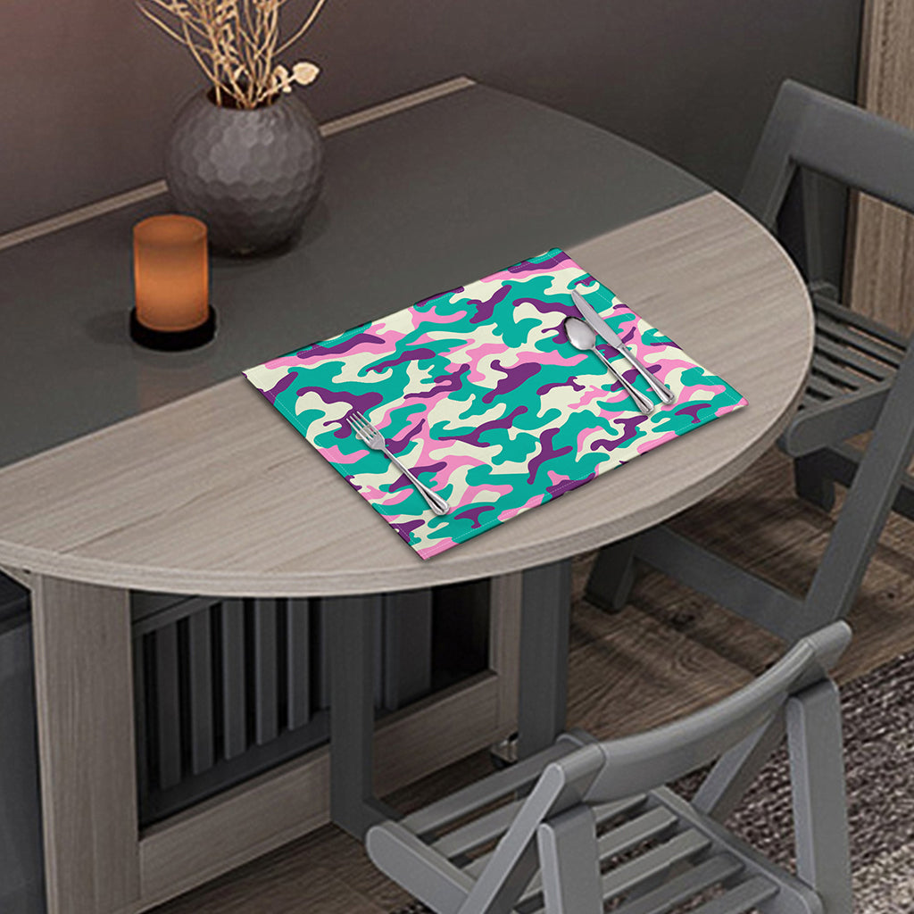 Pastel Teal And Purple Camouflage Print Placemat
