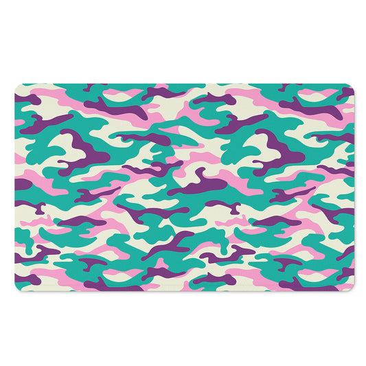 Pastel Teal And Purple Camouflage Print Polyester Doormat