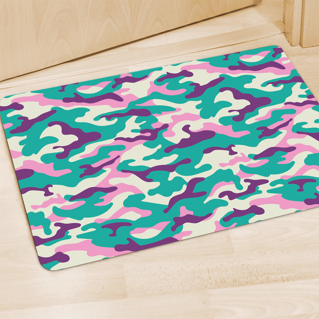 Pastel Teal And Purple Camouflage Print Polyester Doormat