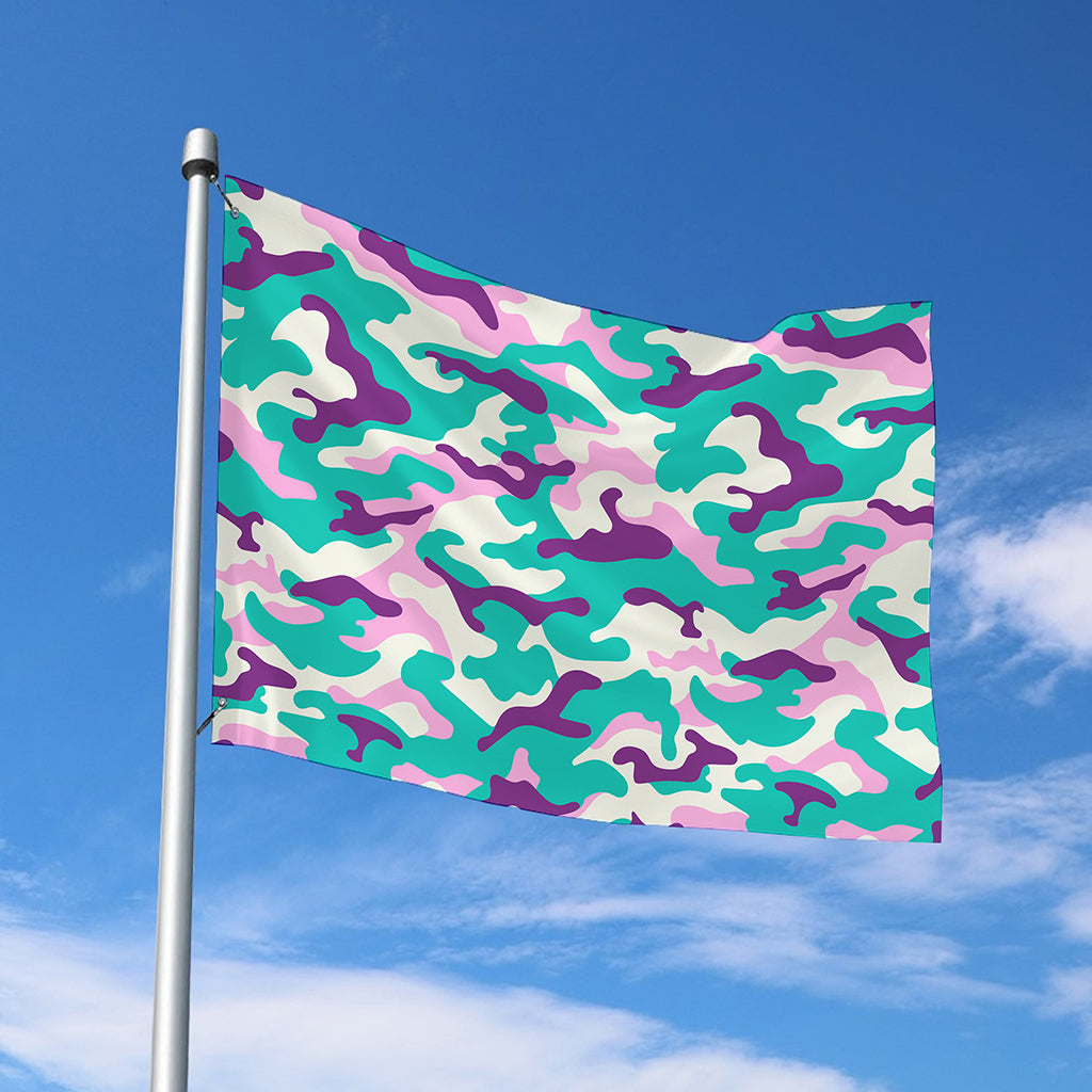 Pastel Teal And Purple Camouflage Print Polyester Flag