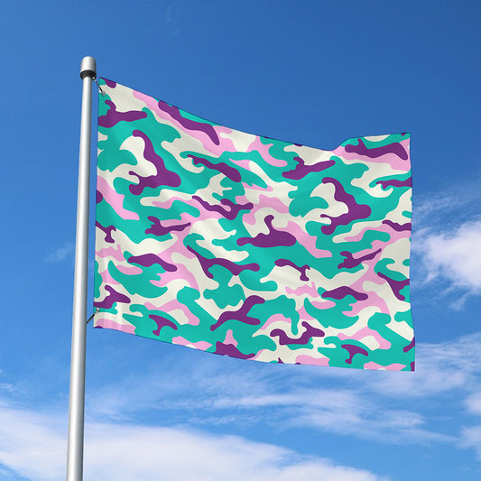 Pastel Teal And Purple Camouflage Print Polyester Flag