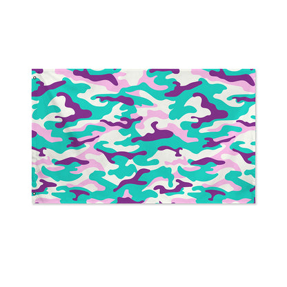 Pastel Teal And Purple Camouflage Print Polyester Flag